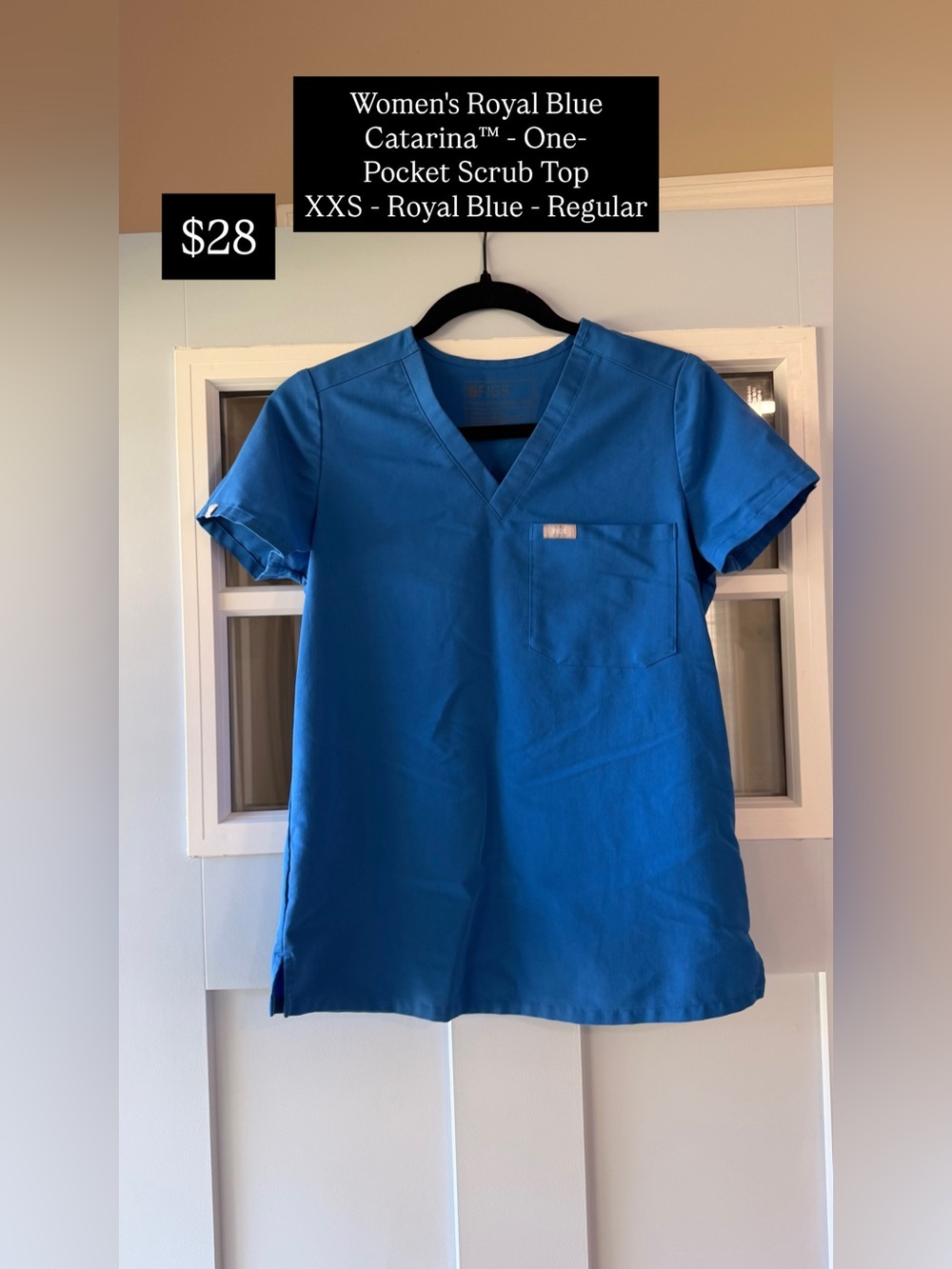 Figs Royal Blue V-Neck One-Pocket Scrub Top